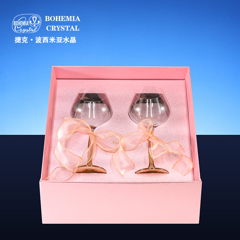 捷克进口水晶红酒杯轻奢高档送礼高脚对杯勃艮第葡萄酒杯礼盒套装
