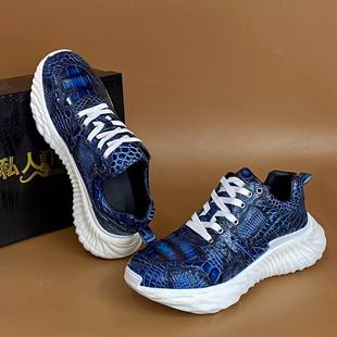 2025年高端男鞋鳄鱼皮手工擦色休闲厚底老爹鞋男鞋增高运动鞋