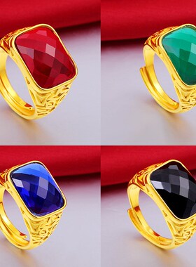 黄铜镀金首饰品戒指 男仿金马来玉戒 时尚越南沙金宝石戒指