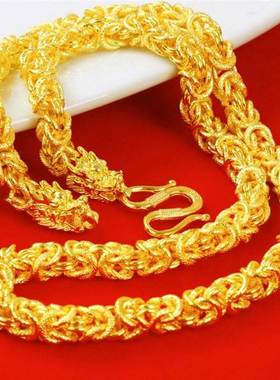 男士布纹龙头项链仿越南沙金霸气镀金网红土豪金时尚跨境外贸