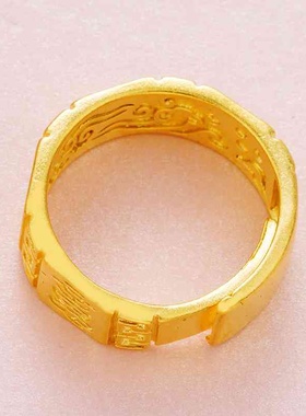 2025新款 沙金男女款戒指情侣款吉祥如意开口戒指轻奢设计高级感