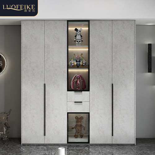 轻奢现代实木衣柜家用极简玻璃门