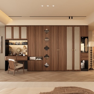 新中式实木衣柜家用卧室2025年新款爆款宋式美学大衣橱梳妆台一体