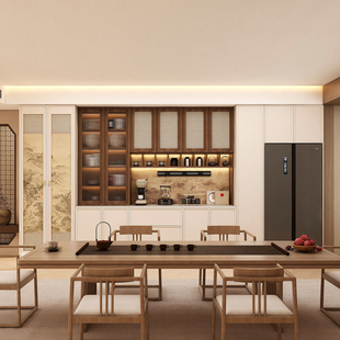 中古奶油风实木餐边柜茶水柜置物柜一体靠墙客厅酒柜嵌入式冰箱柜