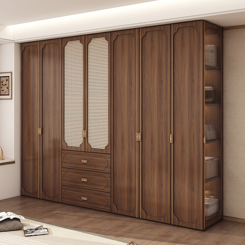 新款2024中古藤编门满墙大衣橱