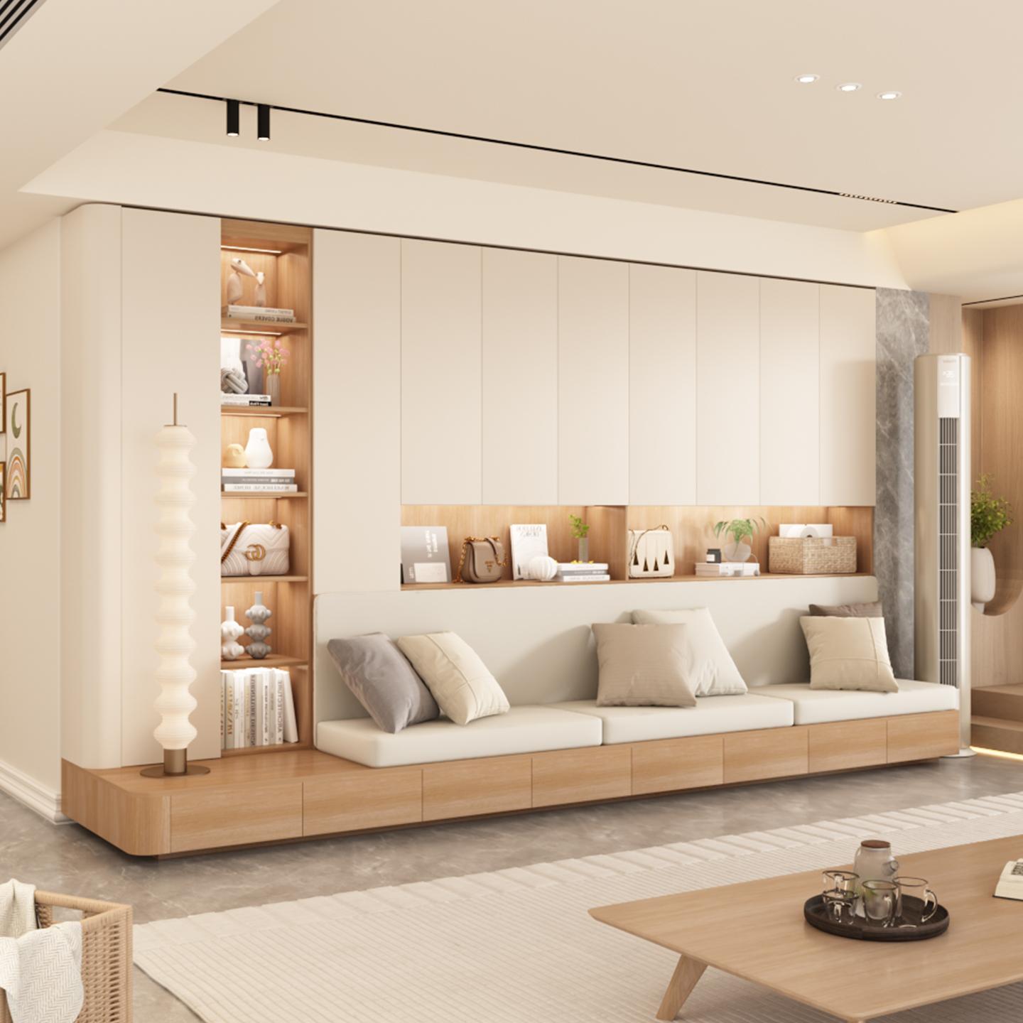 实木去客厅化一体沙发书柜带卡座整墙收纳书架组合多功能储物柜子