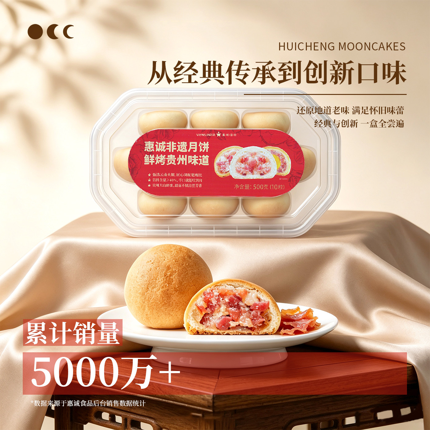 贵州惠诚滋知火腿月饼（酥壳火腿月饼10个装） 盒装传统中秋传承