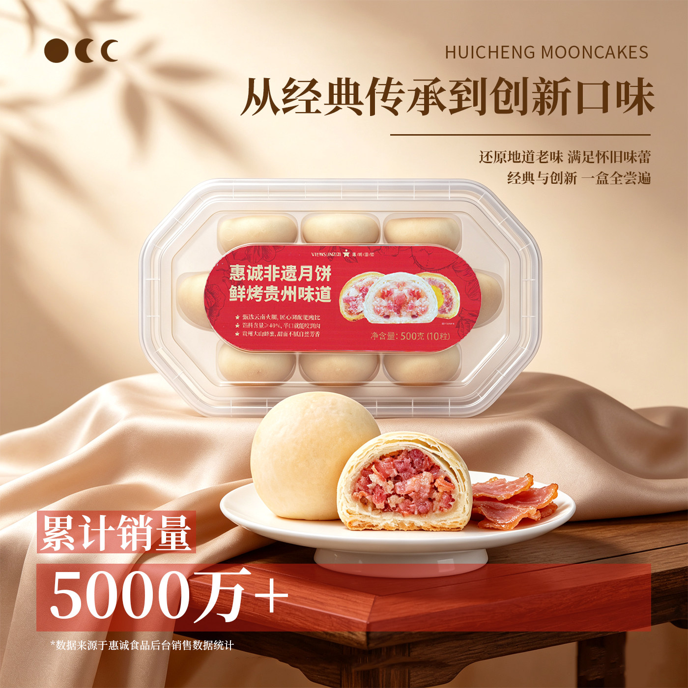 贵州惠诚滋知火腿月饼（黔式火腿白饼10个装） 盒装传统中秋传承