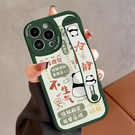 适用苹果16PROMAX手机壳新款15防摔12mini高级13硅胶iphonexr全包8plus/14支架男女软保护套7腕带冷静熊猫绿