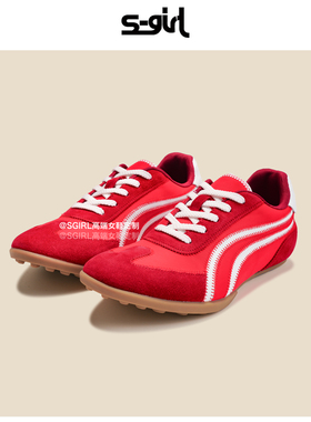 SGIRL TWTW红色德训鞋女2026新款春季轻便软底薄底磨砂皮阿甘鞋