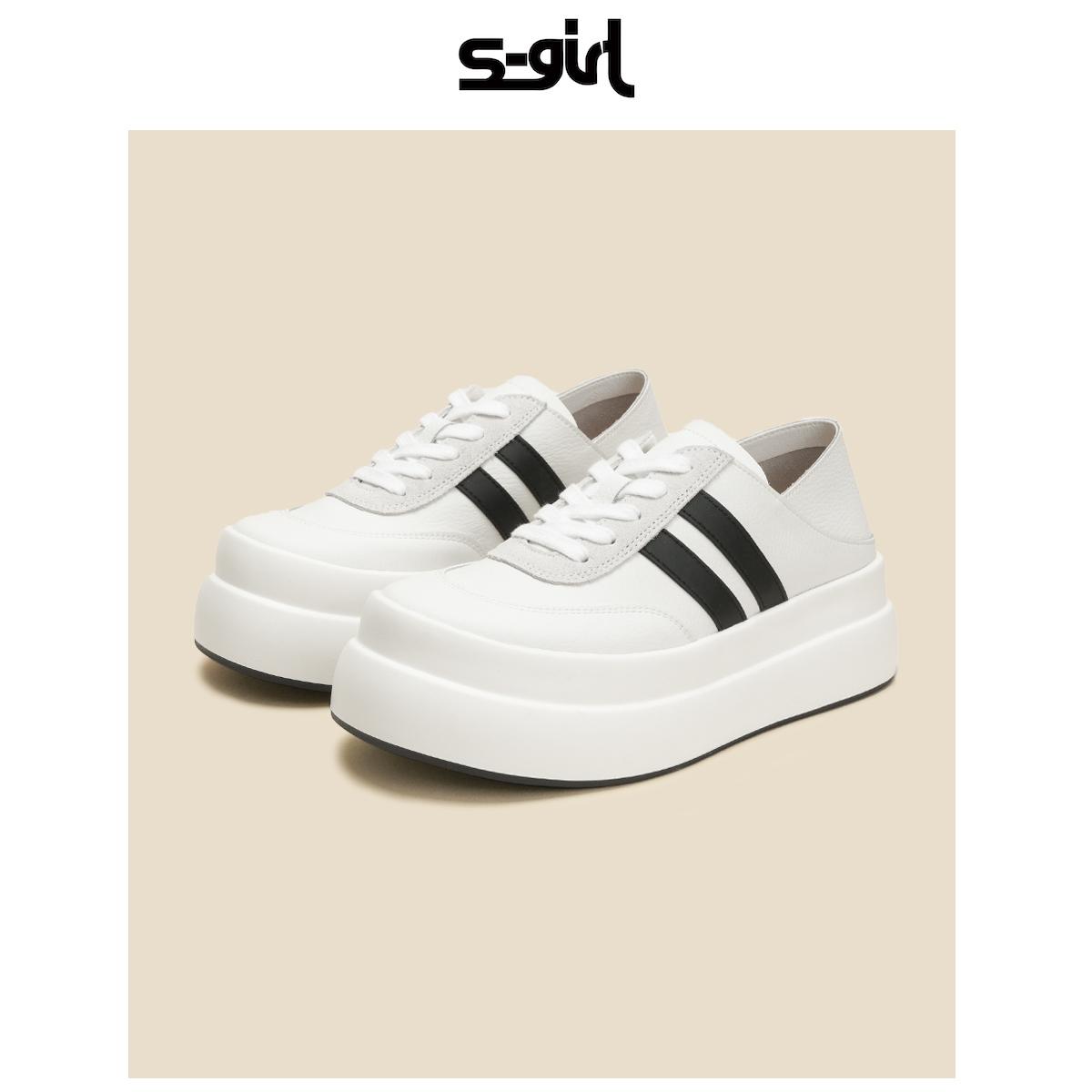 SGIRL TWTW厚底一脚蹬松糕鞋女圆头百搭增高板鞋春季休闲小白鞋