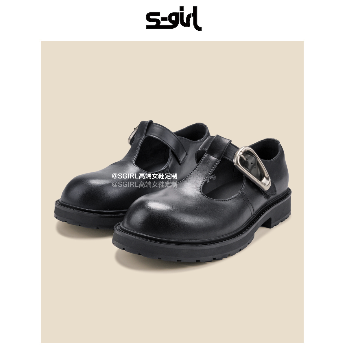 SGIRL TWTW 2026春季新品黑色圆头搭扣厚底玛丽珍单鞋休闲小皮鞋