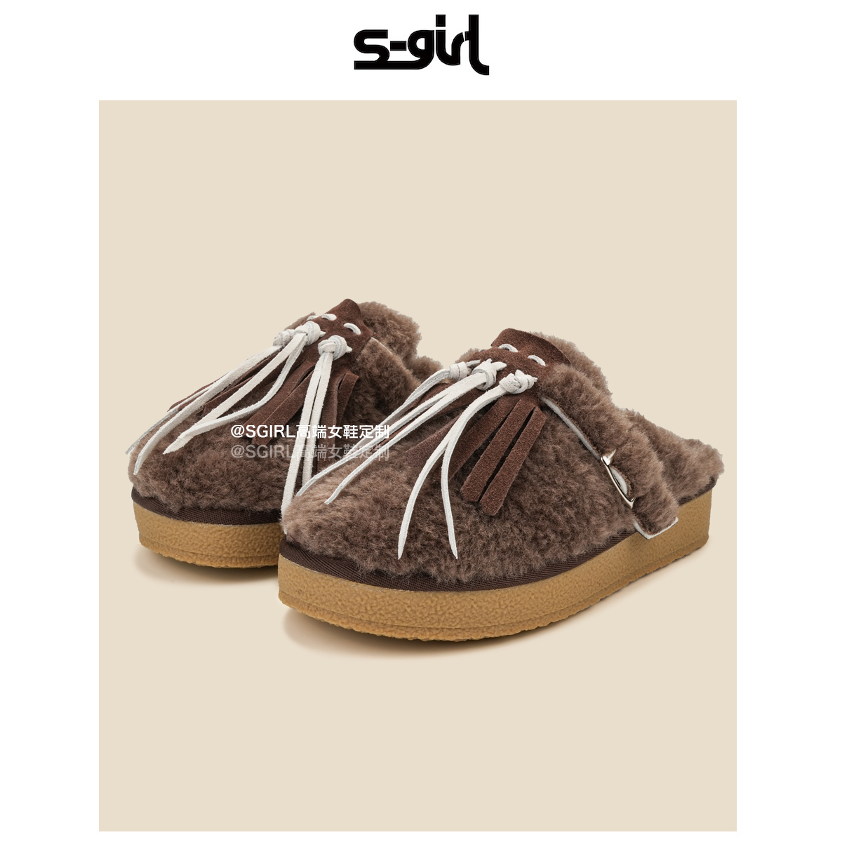SGIRL TWTW时髦又显瘦毛毛鞋女外穿2025冬季加绒保暖半拖包头棉鞋