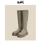 SGIRL TWTW2024年不过膝长筒靴显瘦弹力厚底瘦腿小个子增高麂皮靴