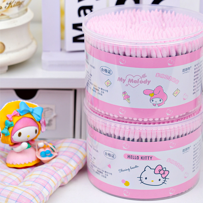三丽鸥库洛米hellokitty玉桂狗棉签掏耳化妆双头卡通一次性棉花棒