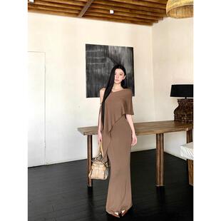 不规则纯欲斜肩斗篷披肩上衣女秋冬套装 吊带连衣裙针织裙子两件套