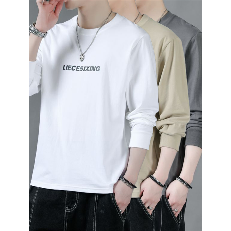 yishion以纯官方网店铺正品男款纯棉t恤男士长袖衣服潮牌重磅宽松