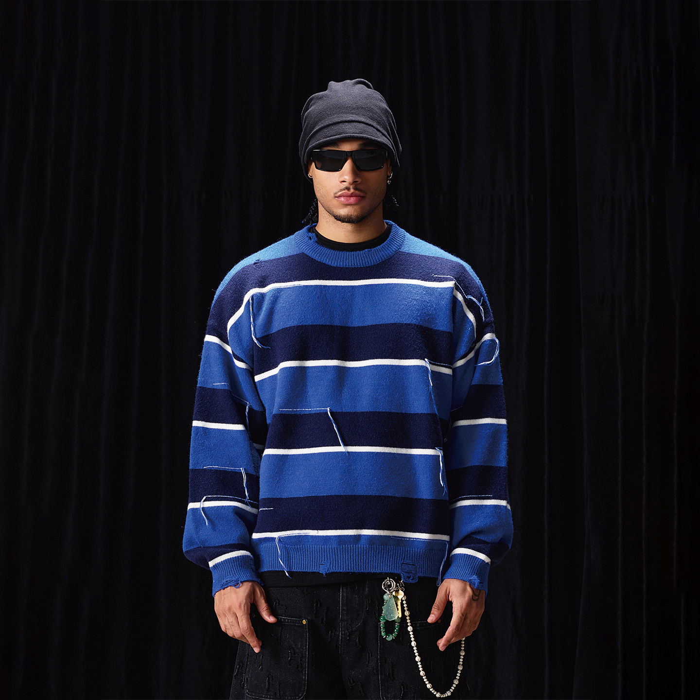 LABT条纹破洞掉线毛衣秋冬新美式休闲复古宽松针织衫掉线上衣男女,男装,针织衫/毛衣,淘宝优惠券,粉丝福利购,淘宝优惠卷