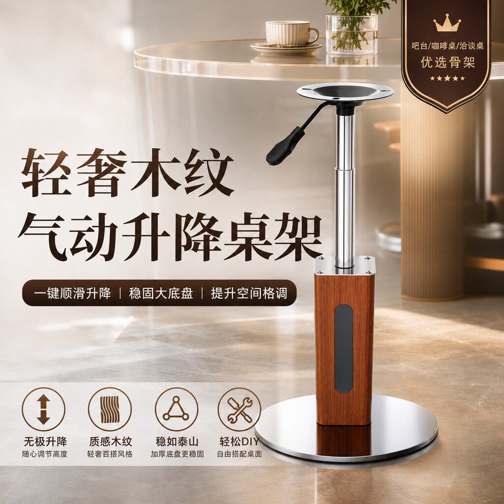 升降桌架中古风包豪斯小圆桌架可升降洽谈桌酒店咖啡桌小边几餐桌