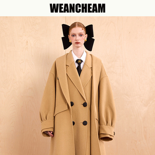 WEancheAM 未未姆高级感假两件双面呢羊毛大衣女冬 张淼怡同款