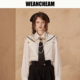 女春秋学院风刺绣海军领衬衫 WEancheAM 未未姆珠链领带三合一衬衫