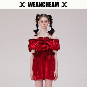 【甄选折扣】WEancheAM未未姆新款吊带露肩连衣裙女显瘦垂坠感