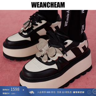 【明星同款】WEANCHEAM/未未姆 厚底皮质休闲鞋女原创增高年皮鞋