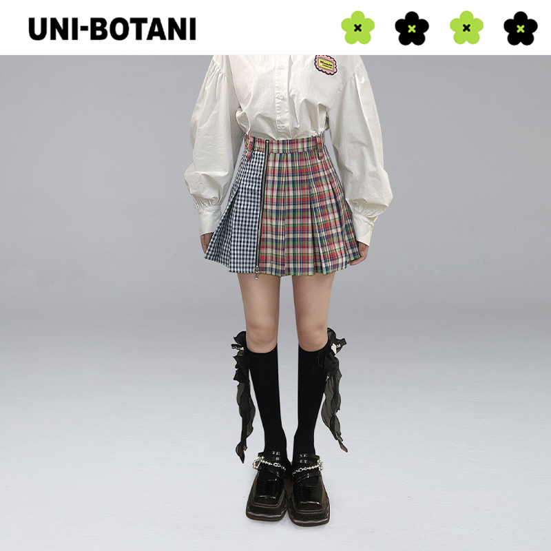 WEancheAM/未未姆×UNI-BOTANI格纹半身短裙拼接学院风A字版型女