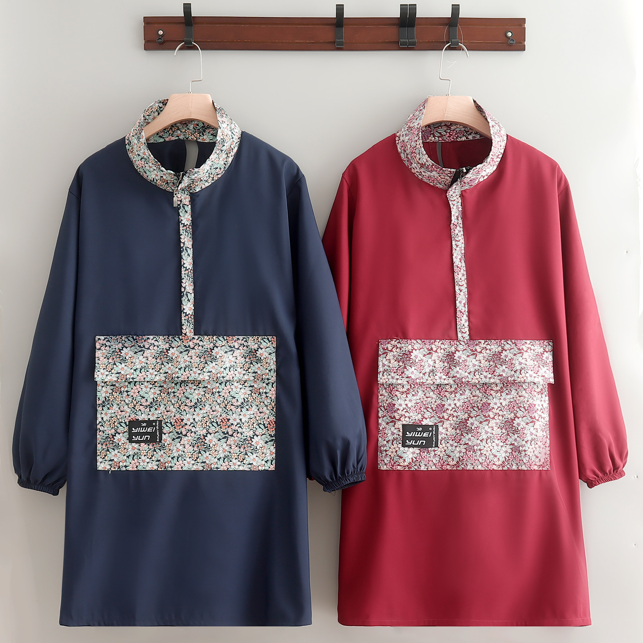 家用防水拼接立领厨房碎花围裙