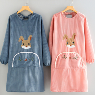 新款 罩衣围腰加肥做饭可爱丝绒工作 围裙时尚 防水家用厨房做饭长袖