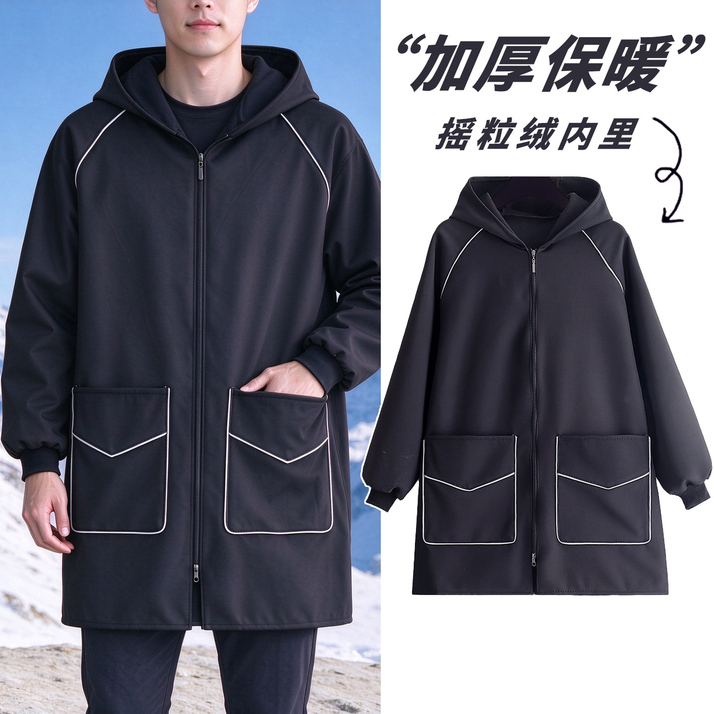加绒加厚防油连帽拉链围裙保暖