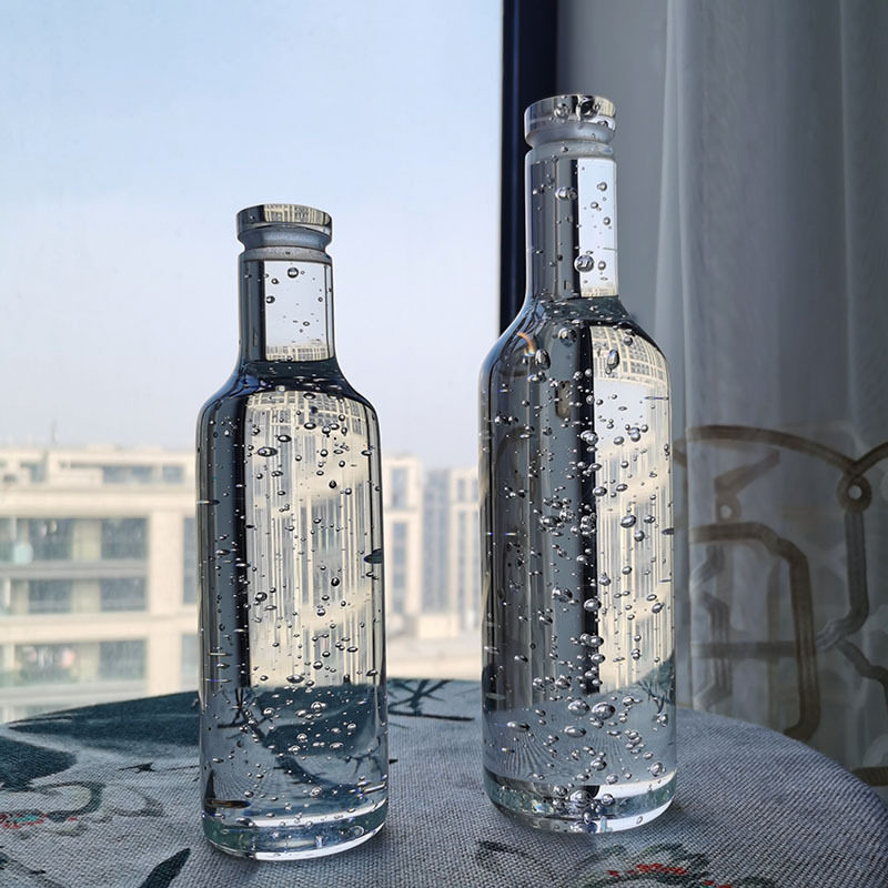 欧式轻奢现代简约水晶气泡酒瓶透明烟灰色瓶子摆件样板房软装饰品