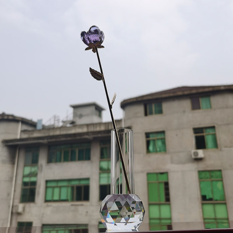 金箔玫瑰花水晶花瓶七夕情人节礼物蓝色玫瑰金色玫瑰送女朋友