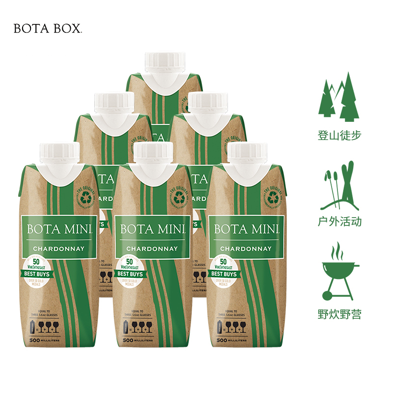 美国加州BOTA BOX勃塔霞多丽干白葡萄酒500ML6支装