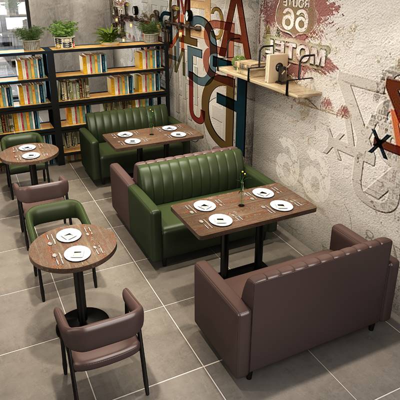定制卡座沙发靠墙奶茶店网红咖啡厅桌椅组合实木茶楼饭店餐饮家具