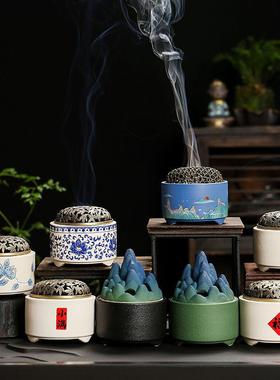 高端陶瓷香炉禅意盘香炉摆件装饰品家用室内香薰容器家居摆件印制