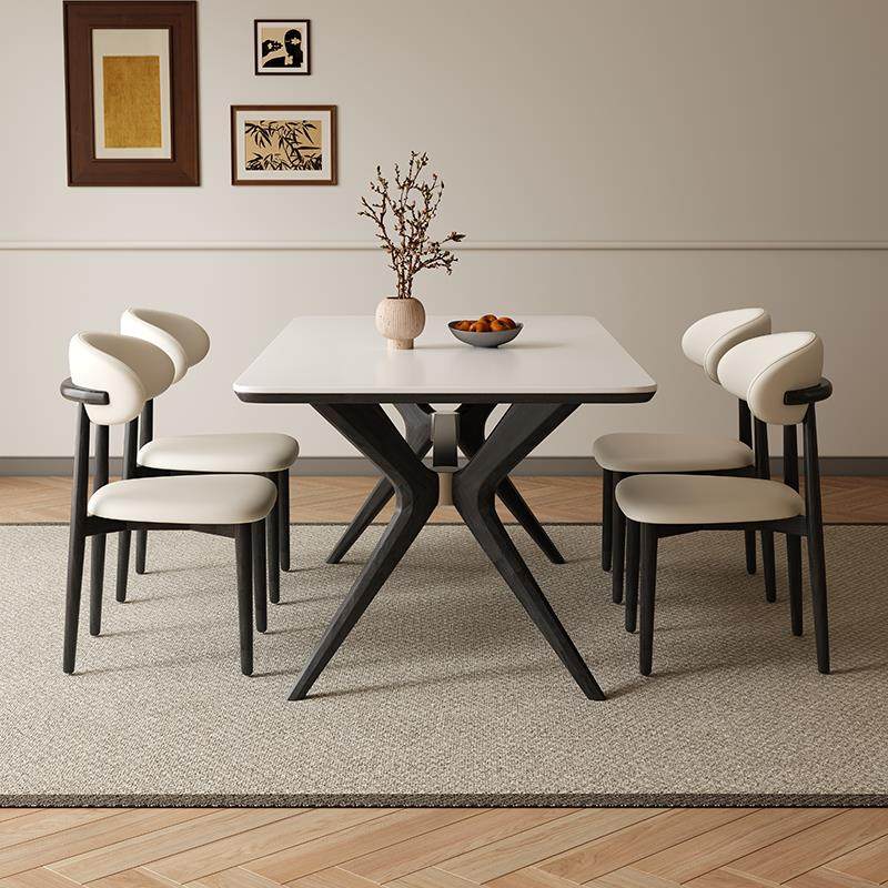 轻奢实木岩板餐桌椅组合家用现代简约小户型客厅长方形西餐厅饭桌