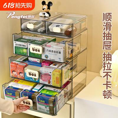 家庭装医药箱收纳盒大容量抽屉式透明多层药品收纳柜家用药物药箱