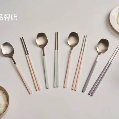 【韩国原单】Cher食品级304不锈钢筷勺套装喷漆手柄韩式ins简约风