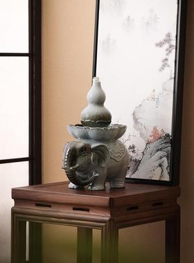 陶瓷大象流水生财摆件循环水中式桌面招财家居葫芦装饰品乔迁礼物