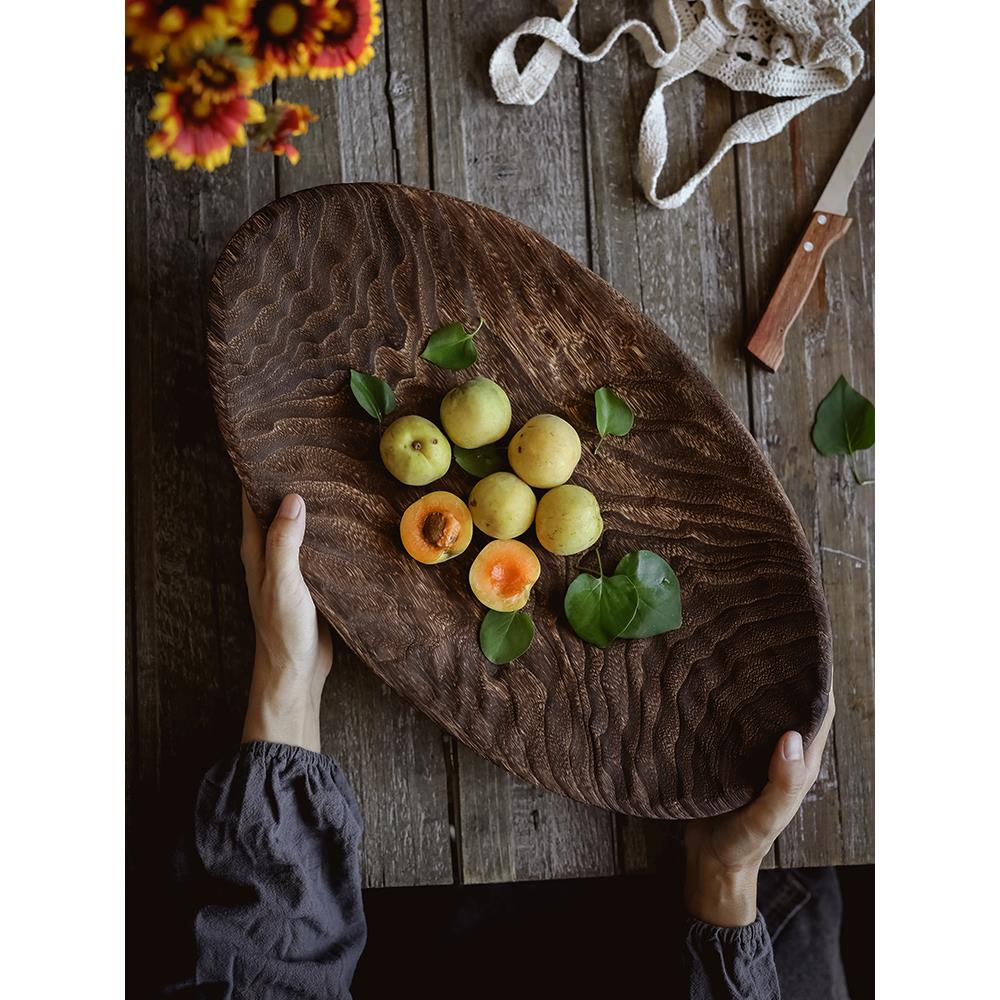 MM北欧ins复古日式桐木质水果盘零食大托盘椭圆形平盘欧式收纳盘