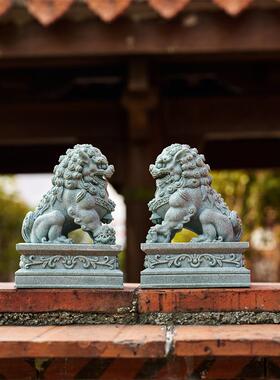 青砂石狮子小摆件一对镇宅看门喜狮麒麟茶宠鱼缸造景桌面装饰礼物