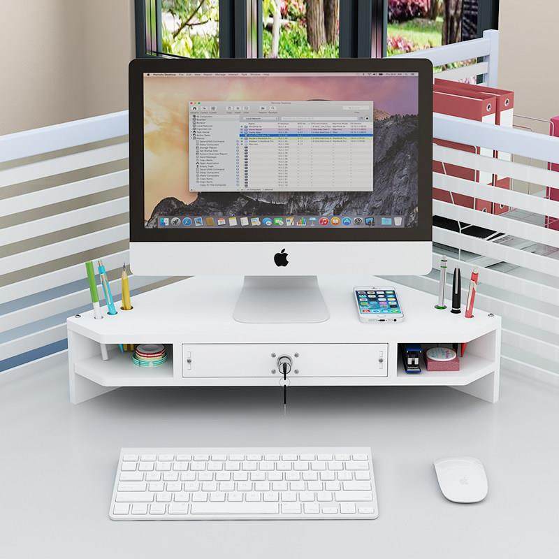 办公桌面三角电脑显示器增高架转角屏架子键盘带锁收纳置物架支架