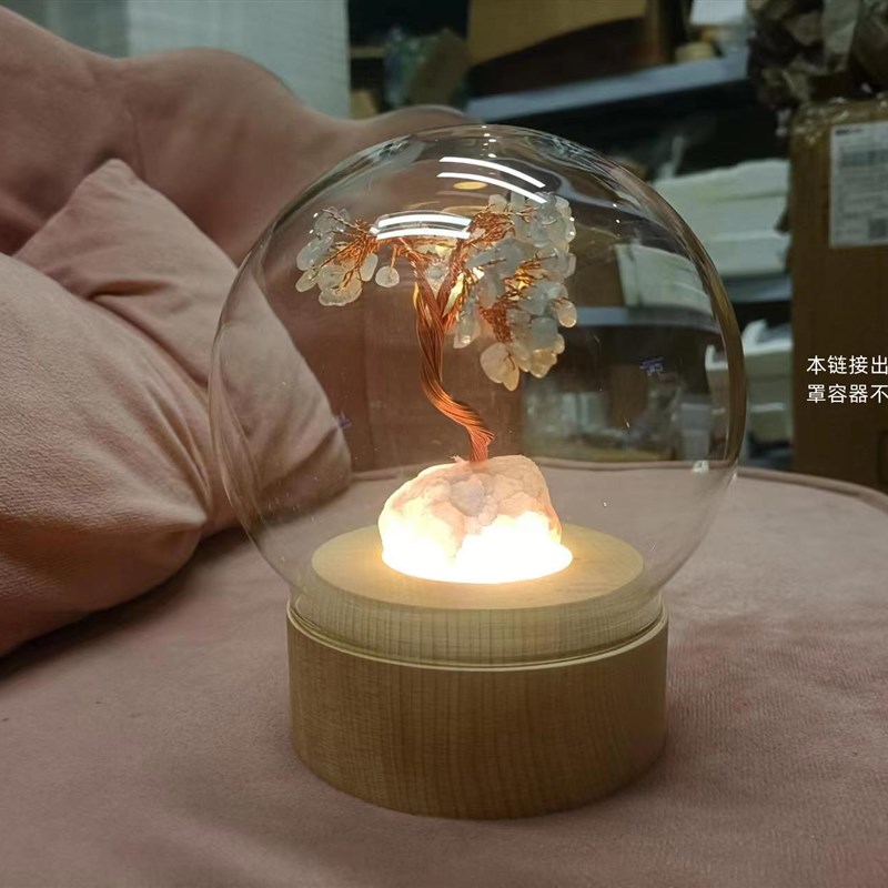 实木发光旋转八音盒玻璃罩暖光充电音乐盒玻璃球水晶手工作品展示