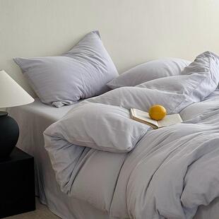 格雷灰简约全棉双层纱3四件套被套单件学生纱布被罩150x200x230cm
