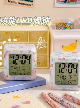 T七彩唤醒灯闹钟创意礼品儿童白色迷你小时钟 LED静音夜光电子钟
