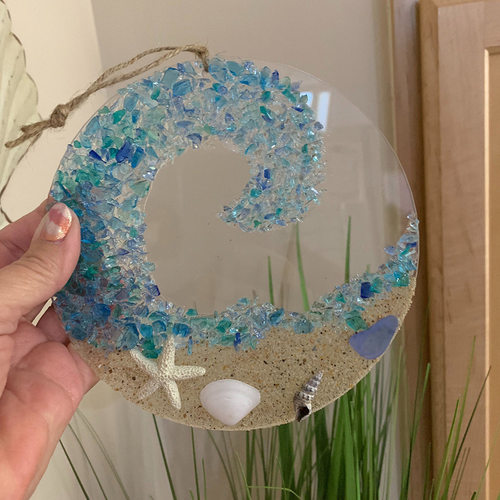 跨境爆款Sea Glass Suncatcher海浪沙滩浪漫亚克力挂件阳光捕手