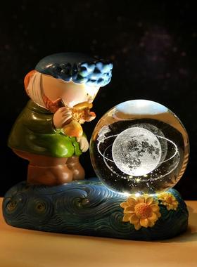 梵高星空水晶球小夜灯桌面摆件女孩卧室装饰品生日礼物送女生实用