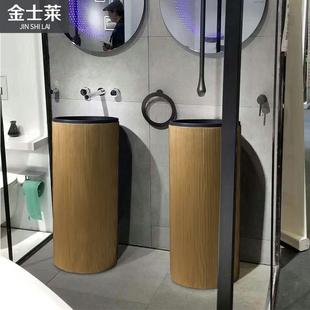 洗脸盆洗手盆落地柱式 北欧简约人造石轻奢立柱盆一体式 卫生间金色