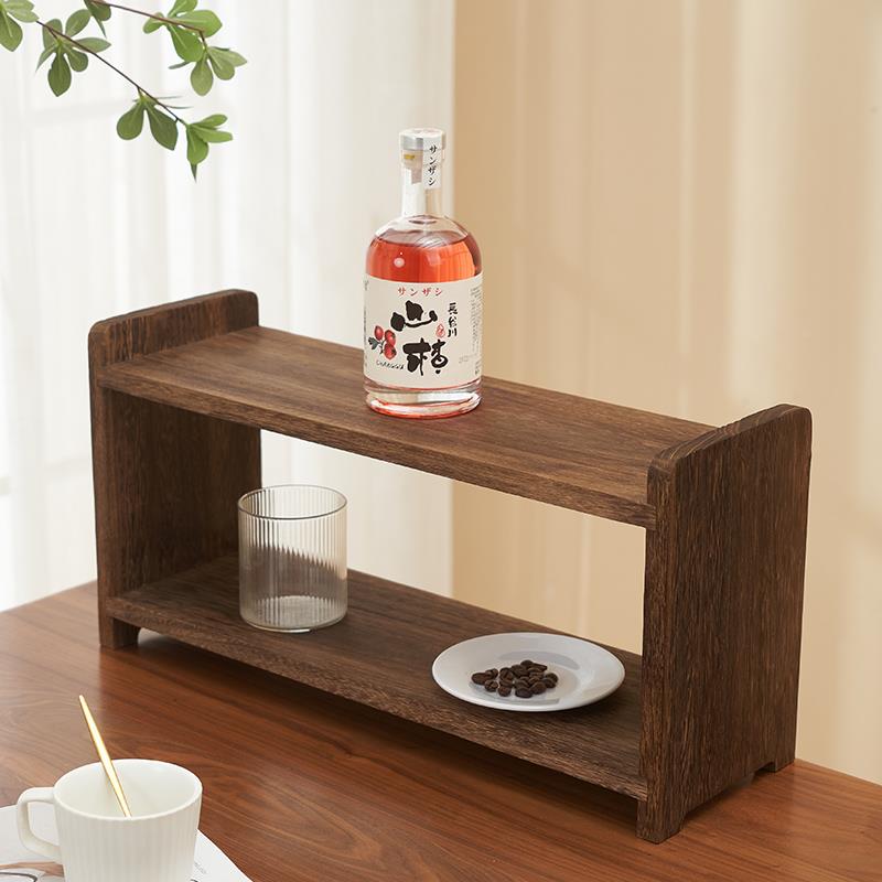 实木质 桌面收纳置物架 茶水杯子碟盘茶具 咖啡杯 储物小木架